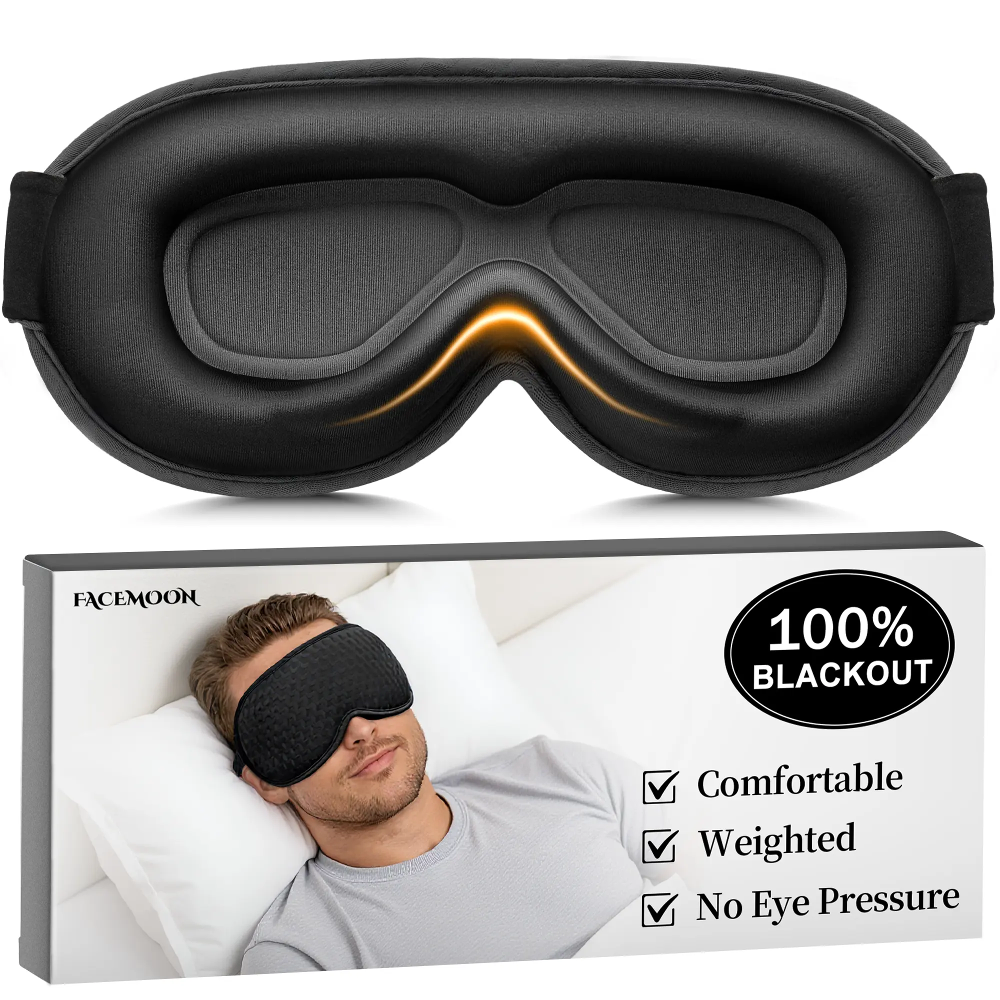 Blackout Weighted Eye Mask for Sleeping: Breathable 3D Contoured Sleep Mask with Gentle Pressure, Zero Eye Pressure Blindfold for Men & Women, Ideal for Airplane Travel & Night Shift
