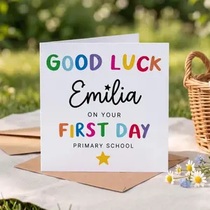 Custom Good Luck Card First Day of School, Personalised Primary School Card for Child, Back to School Greeting Card