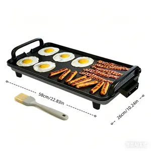 22-inch non-smoking electric grill pan, suitable for family gatherings; non-stick grill pan and rack combo with a non-stick coating; can simultaneously cook steak/oysters/kebabs; adjustable temperature; includes an oil collection tray.