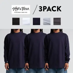 3 Pack SHAKAWEAR Men's Max Heavyweight Long Sleeve T Shirts CasualShaka Wear Long Sleeves Shirt Work Warm Heavy Casual Hip Hop Cotton Tee (S to 5XLT)