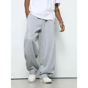 Men's Solid Color Drawstring Waist Wide Leg Loose Casual Sweatpants Menswear Polyester
