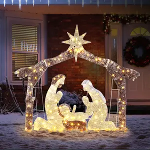 Karlhome 6ft Brown-Roof Nativity Scene Garden Decoration with 190LED Lights for Festive Christmas Tree Ornaments,christmas lights outdoor