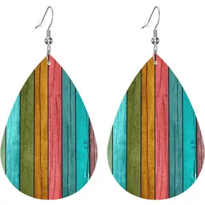 Vintage Wooden Print Earrings for Women Leather Wood Dangle Lightweight Cool Outfits Accessories Jewelry Gifts: Clothing, Shoes & Jewelry