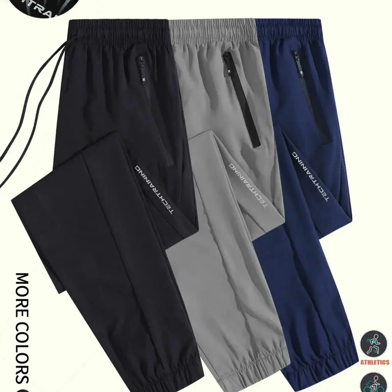 Men's Drawstring Soft Training Jogger Trousers, Lightweight Breathable Fabric, Comfortable Zipper Pockets, Casual Autumn & Winter Men's Trousers Suitable for Jogging, Workout Streetwear, Summer Clothes, Runner Pants, Casual Athletic Joggers