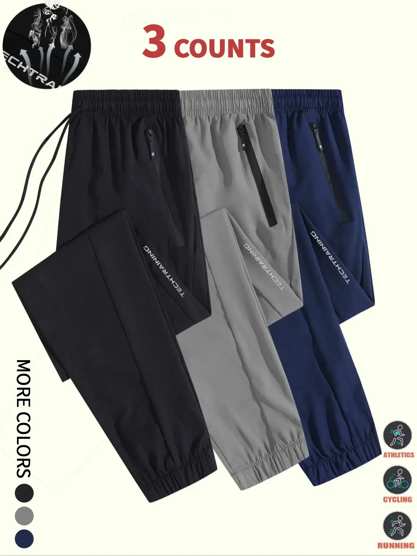 Men's Drawstring Soft Training Jogger Trousers, Lightweight Breathable Fabric, Comfortable Zipper Pockets, Casual Autumn & Winter Men's Trousers Suita