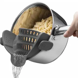 Silicone Pasta Strainer Clip-On for Pots and Pans - Heat Resistant Colander for Vegetables and Noodles - Kitchen Gadgets for Cooking - Space-Saving Design - Gray. food. kitchenware