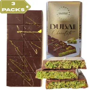 3 Packs Viral BeeMax Dubai Chocolate Bar | Luxurious Middle Eastern Indulgence | Authentic Dubai-Style| Premium Milk Chocolate, Golden Kadayif Crisps, Velvety Tahini & Hand-Harvested Pistachios – Imported from Turkey