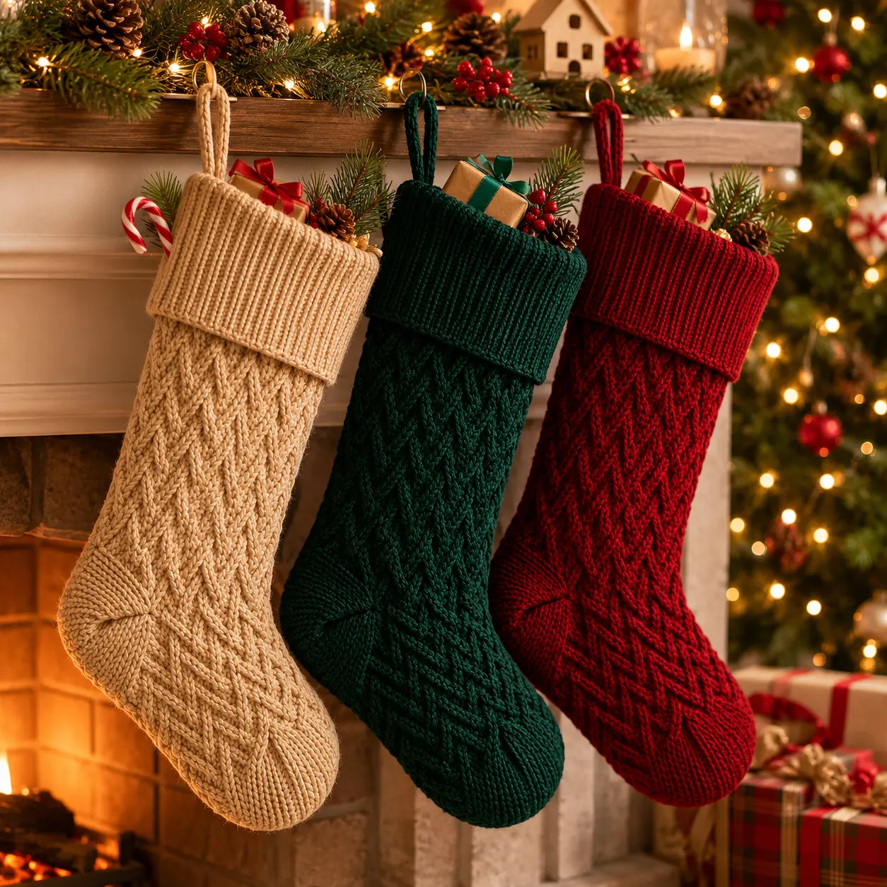 Knitted Christmas Stocking – Cozy Christmas Fireplace Decor