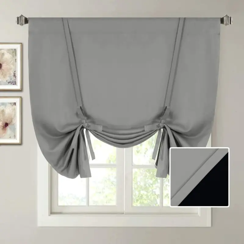 H.VERSAILTEX 100% Polyester Triple Weave Blackout Tie-Up Curtains - Black Liner, Rod Pocket, Thermal Insulated, UV Fade Guard, Neutral Aesthetic Curtains for Bedroom Small Windows, Bedroom/Kitchen, Bathroom, Dining Room