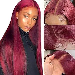 Hot Star 99J Burgundy Wig Human Hair 13x6 Straight Lace Front Wigs Human Hair Pre Plucked HD Transparent Lace Frontal Wigs for Black Women 180% Density Red Colored Body Wave Wig