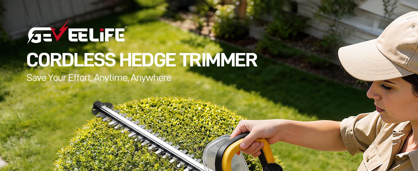 GEVEELIFE 20'' Hedge Trimmer Cordless, 3000RPM Electric Bush Trimmer with Dual-Action Blade, 180° Rotatable Handle & 5/8'' Blade Gap, 2×2.0Ah Battery Powered Hedge Trimmer for Garden Yard GEVEELIFE 20'' Hedge Trimmer Cordless, 3000RPM Electric Bush Trimmer with Dual-Action Blade, 180° Rotatable Handle & 5/8'' Blade Gap, 2×2.0Ah Battery Powered Hedge Trimmer for Garden Yard