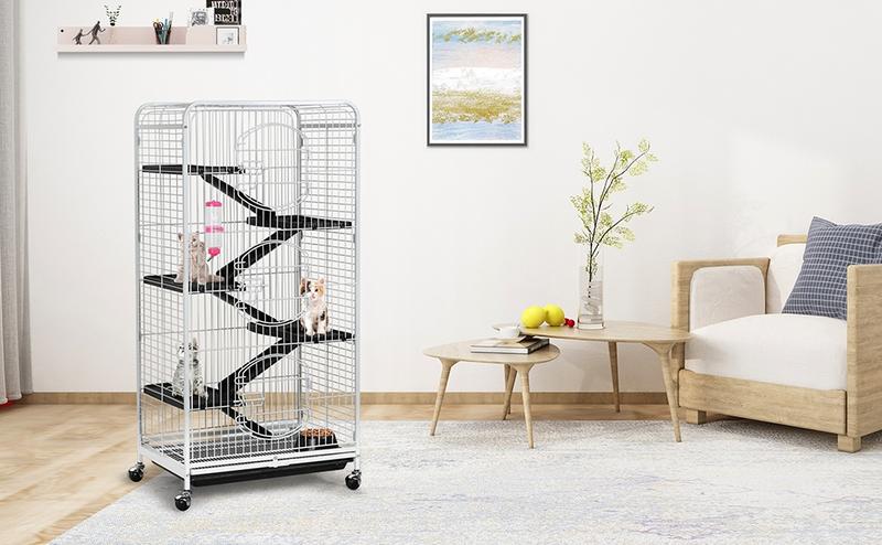 Yaheetech 52-inch Ferret Cage 6 Level Metal Rat Cage with 3 Front Doors/Feeder/Wheels Small Animal Cage for Ferret/Chinchilla/Bunny/Rabbit/Squirrel