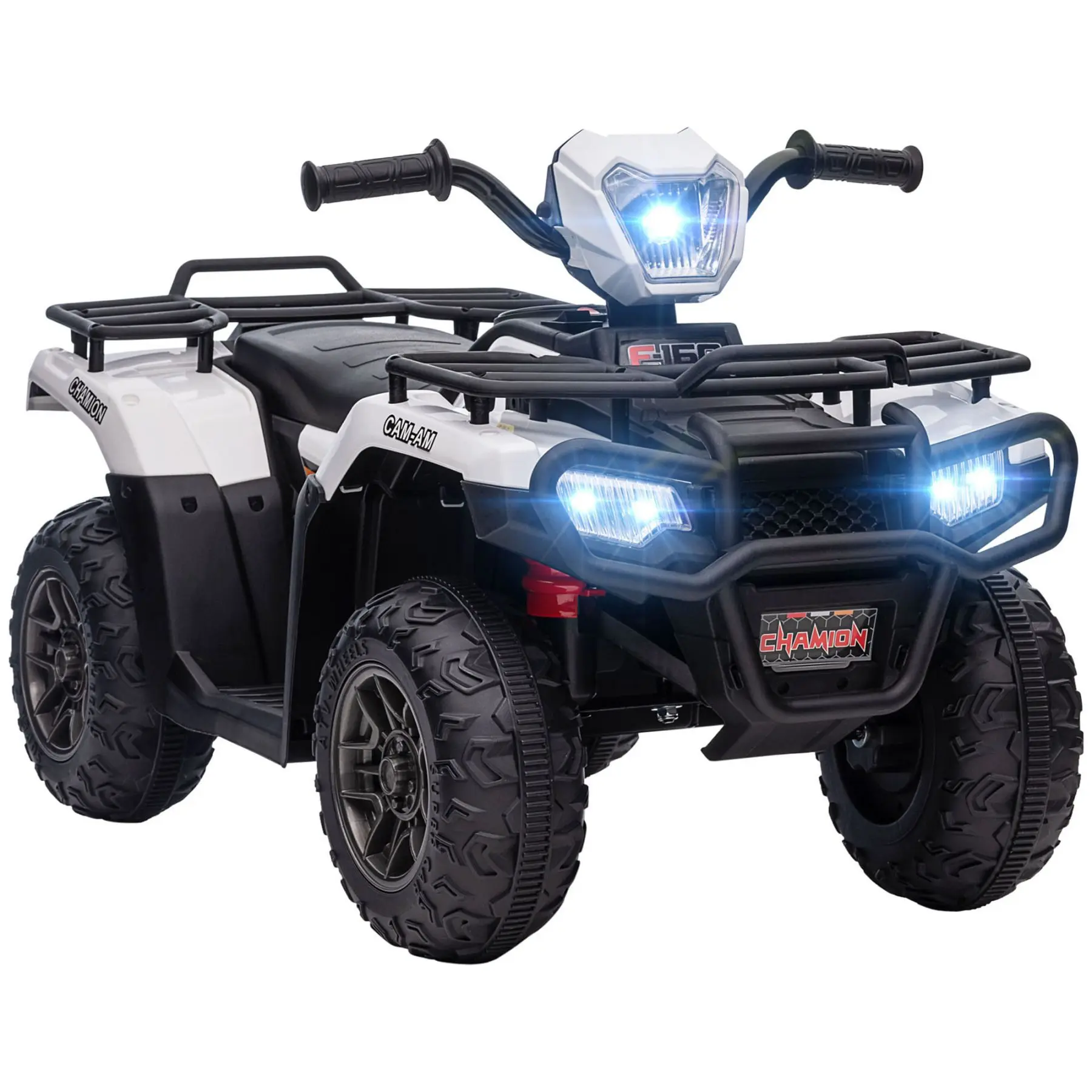 12V Unisex Kids' Electric ATV 4 Wheeler Ride-On Quad, Battery-Powered for 3-4 Years Toddlers, with Triple LED Headlights, Music Function, MP3 Player, Treaded Tires, White Outdoor Play Transportation Toy
