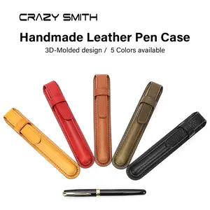 CRAZYSMITH Handmade Genuine Leather Pen Case Single Pens Protective Cover Organizer Pouch Sleeve