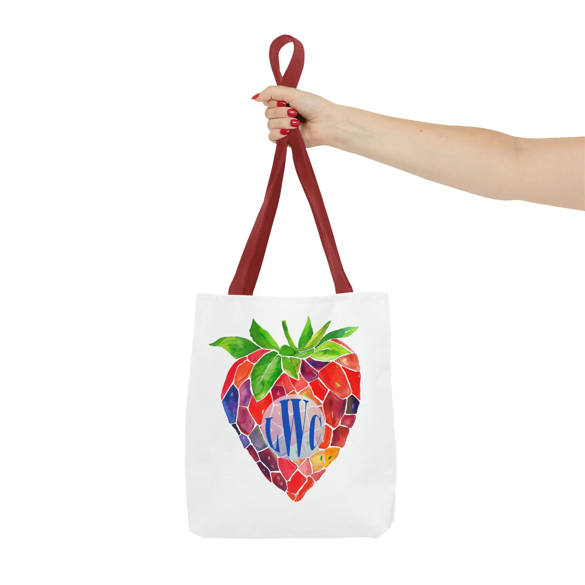 Personalized Strawberry Mosaic Monogram Initial Tote Bag