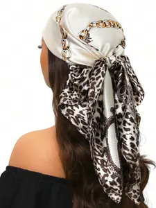 Women's Leopard Print Fitted Scarf, 90x90cm Thin Silk Material, All-Season Wear, Perfect for Casual & Stylish Accessories, Fashion Hair Scarves