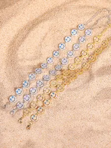 Fashion Charm Iced Out Colorful Eyes Laughing Face Fashionable Bracelet, 18k Gold-Plated Copper Zircon Gemstones, Unisex High-Quality Luxury Jewelry Gift