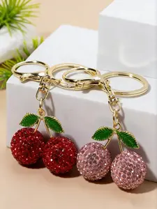 Cute Diamond-Encrusted Cherry Keychain, Metal Car Key Ring, Women's Bag Accessory, Perfect Gift for Friends, Children, Girlfriend