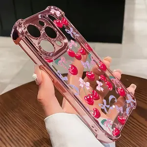 Fashionable Cherry Bow Phone Case - Featuring a Transparent Soft Back for Drop Protection Suitable for IPhone17 11 12 13 14 15 16 Pro Max Air Plus
