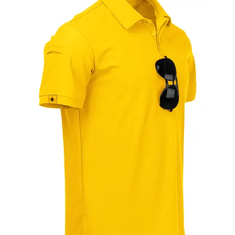 ZITY Men's Short-Sleeve Tactical Polo Shirt - M Size, Fitted Cut, Button Collar, Quick-Dry 4-Way Stretchy Soft Fabric, Abrasion-Resistant, 1 Small Pocket for Golf, Soccer, Business Smart Casual Wear, Ring-Accent