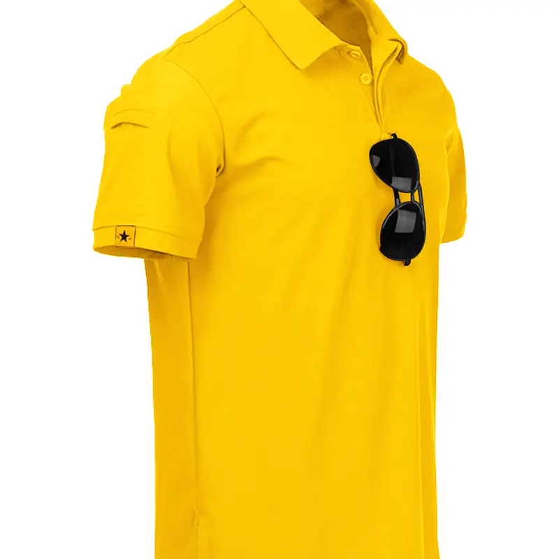ZITY Men's Short-Sleeve Tactical Polo Shirt - M Size, Fitted Cut, Button Collar, Quick-Dry 4-Way Stretchy Soft Fabric, Abrasion-Resistant, 1 Small Pocket for Golf, Soccer, Business Smart Casual Wear, Ring-Accent