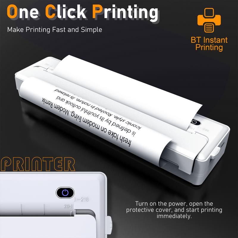 Portable A4 Thermal Printer Wireless Connectivity Rechargeable for A4 A5 A6 Size Paper & Label Paper Ideal for Work Travel Home