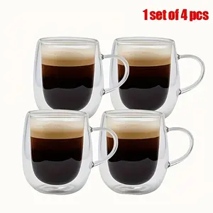 Premium Set of Double Wall Glass Coffee Mugs with Handle | Heat Resistant & Elegant Cup
