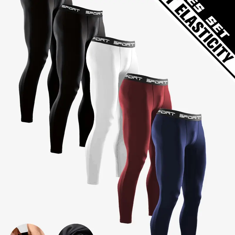 5-Pack Men's Athletic Pants, Quick-Dry Breathable Running Pants, High-Stretch Polyester Spandex Training Pants, Suitable for Gym Workouts, Running, Everyday Casual Active Wear, Activewear Bottoms, Athletic Clothing