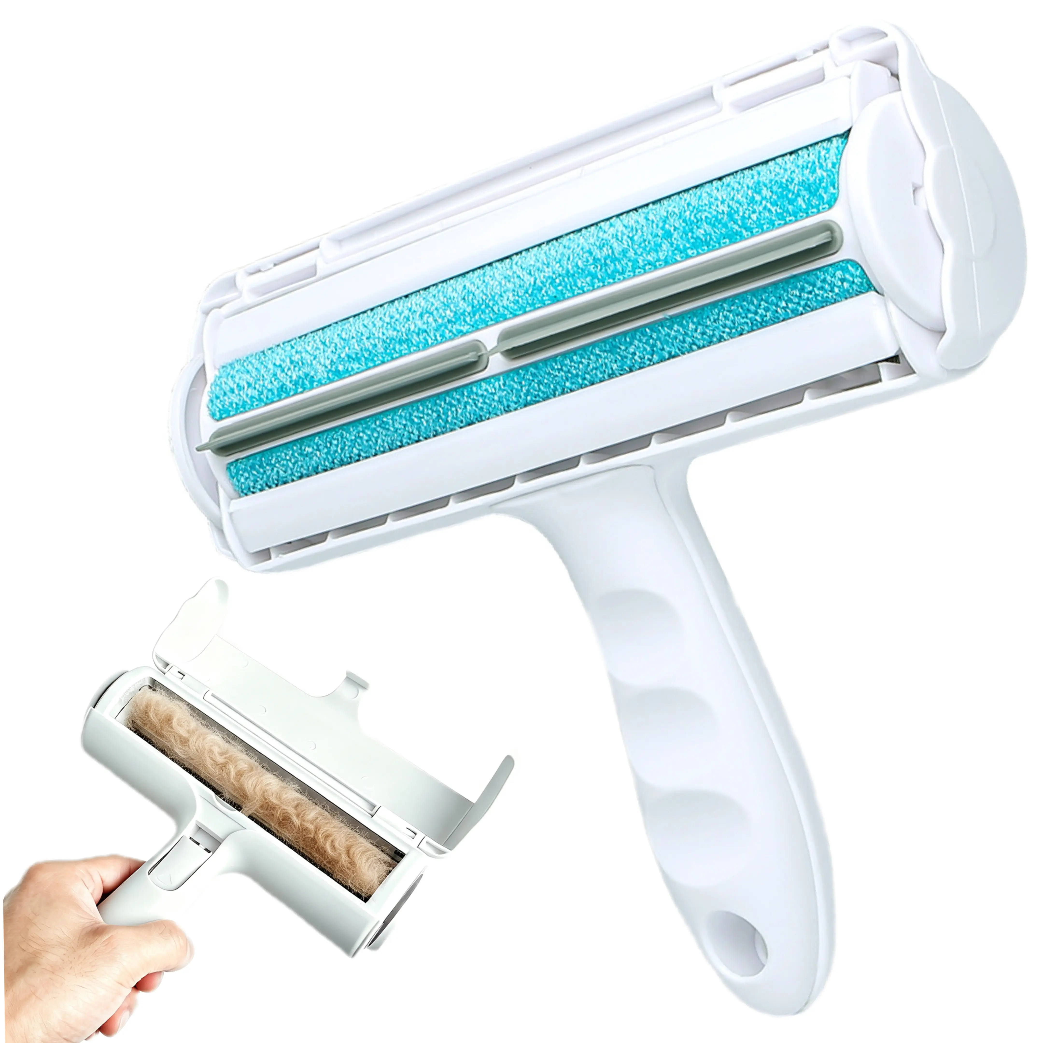 Portable Pet Hair Removal Tool,Reusable Lint Roller for Pet Hair, One-Touch Hair Eject,Self Clean Cat Hair Remover with Dust Bin, Dog Hair Remover for Couch, Furniture, Carpet, Sofa and Bedding cleaning (blue,gray) furremover