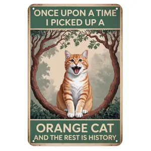 Orange Cat Tin Sign, Vintage Cat Lover Quote Metal Sign Print Aesthetic Room Decoration for Home Bedroom Kitchen Bar Coffee Bathroom Indoor Outdoor Wall Decor, 8 X 12 in