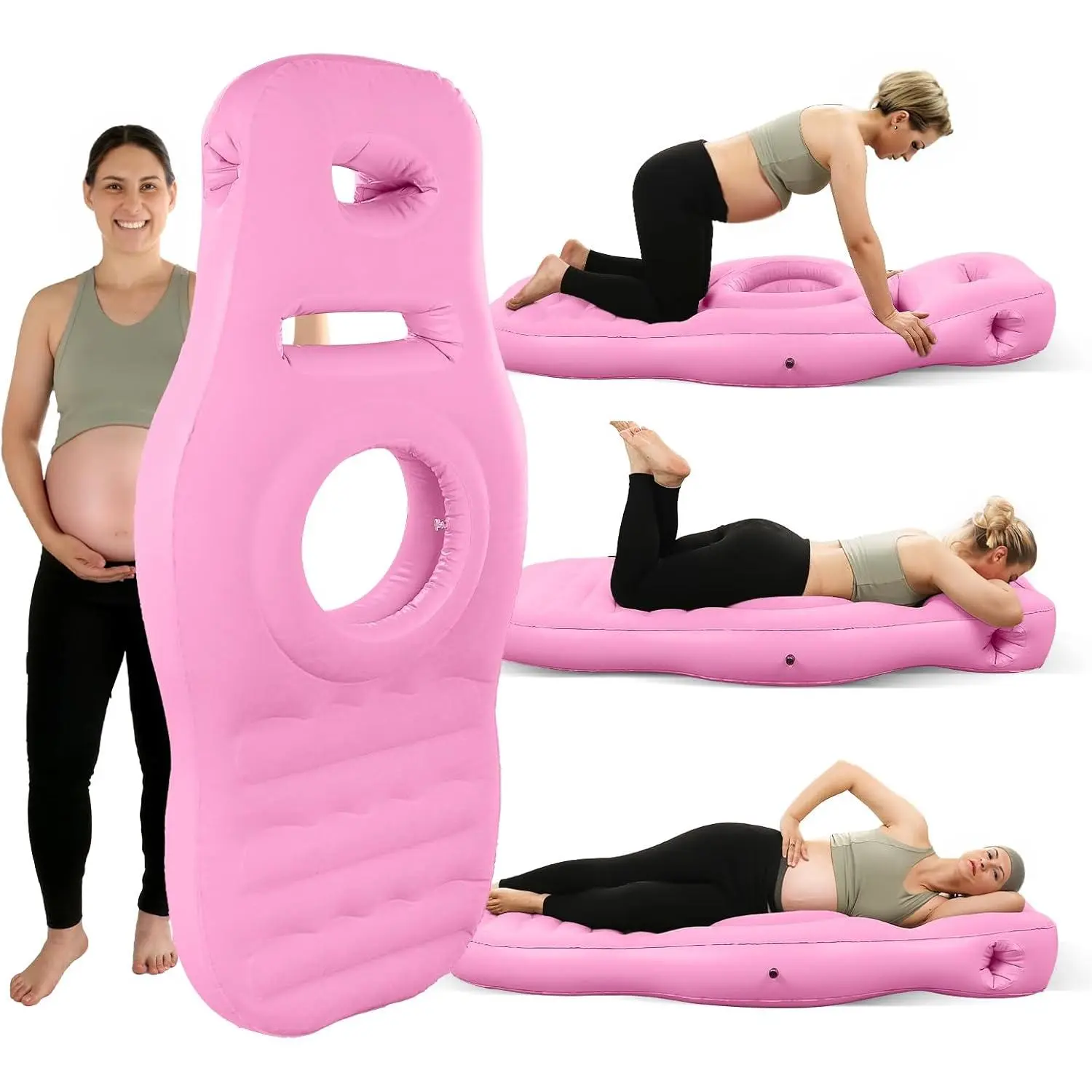 Inflatable Pregnancy Pillow with Hole - Pregnancy Blow Up Mattress, Maternity Pillow Inflatable for Prone Sleeping Includes Pump, Relieves Back/Hip Pain, Pink
