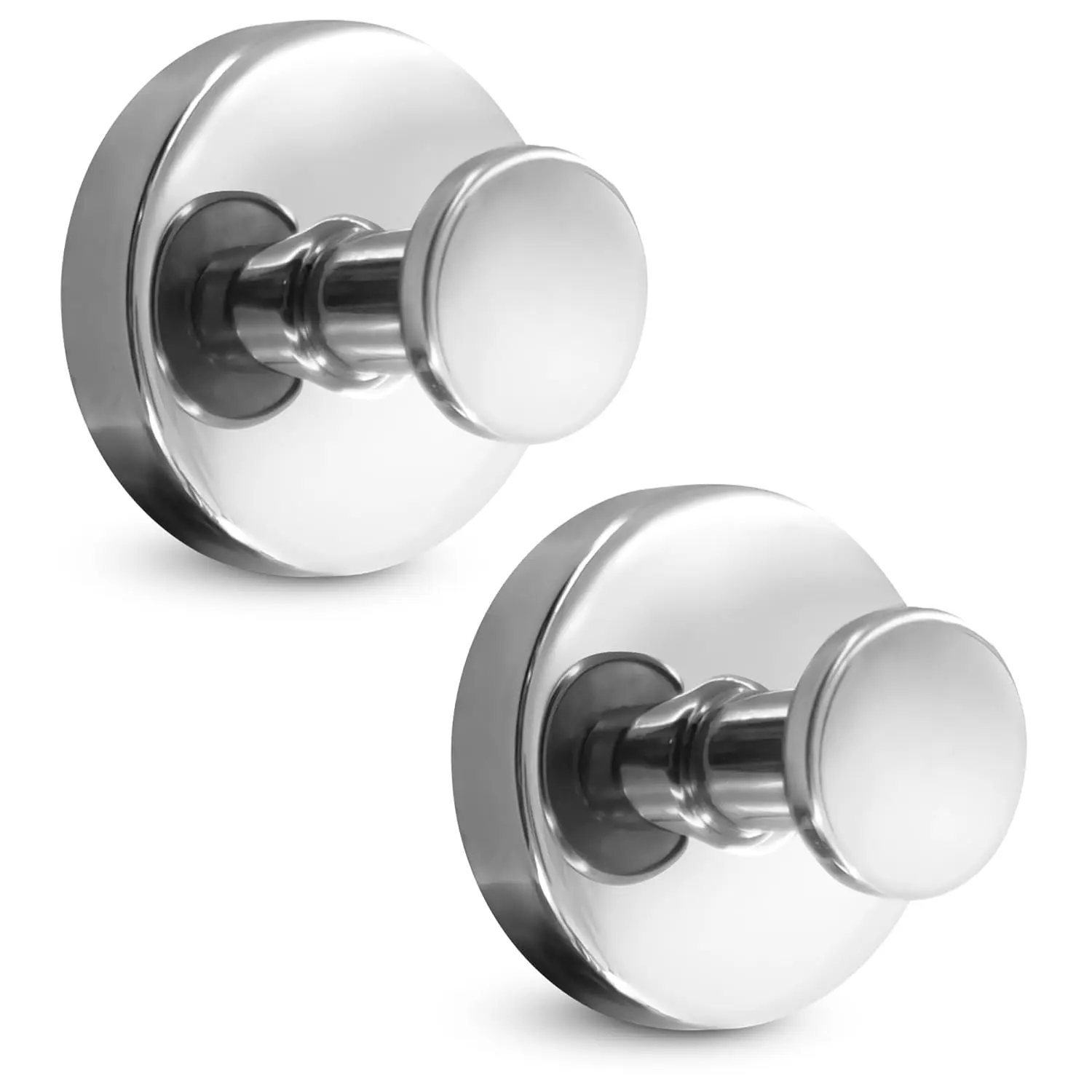 2 Pcs Set Heavy Duty Metal Chrome Wall Mount Shower Suction Hooks, 11 lb Capacity, Removable Rust-Resistant Stainless Steel with PVC Base for Smooth Walls (Glass, Mirror, Tile)