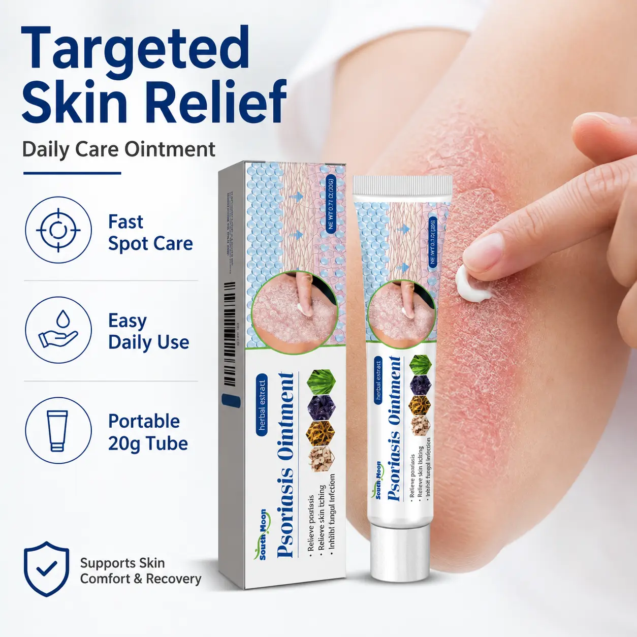 Psoriasis Relief Cream with Herbal Formula for Anti-Itch and Skin Soothing, Unisex Ointment for Youth - 20g