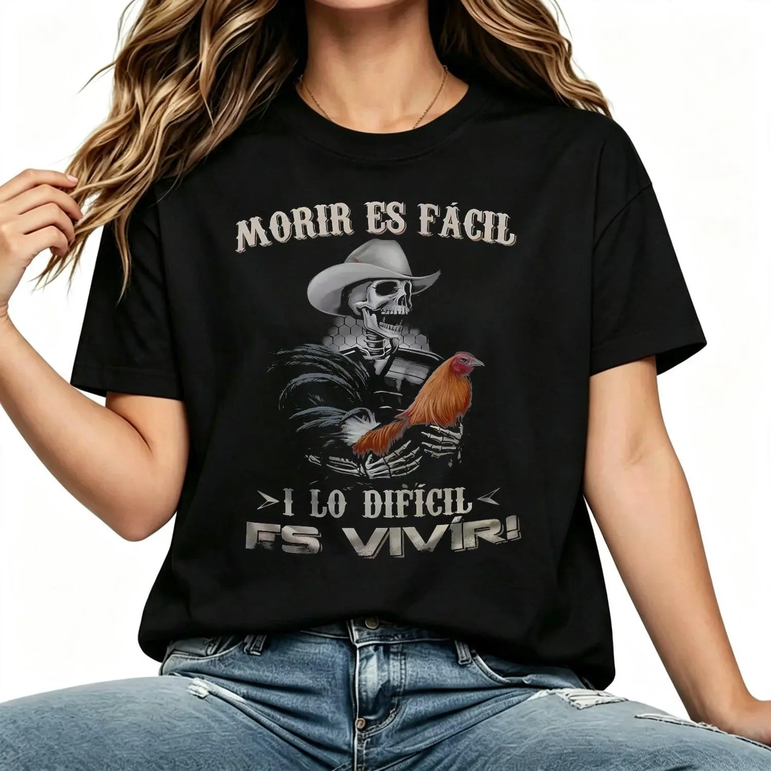 Moris Es Facil Mexican Style Big Rooster Gamefowl Women T Shirt Fathers Day Ideal Gift Shirt For Dad For Husband For Him Casual Fashion Tee
