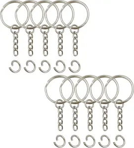 Key Ring with Chain and Open Jump Rings 1 inch, 50 Pack