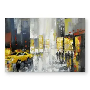 Begin Home Decor C1MP2030U0PNO0 20 x 30 in. Rainy Busy Street - Yellow Cities Metal Print Wall Art for Home Decor