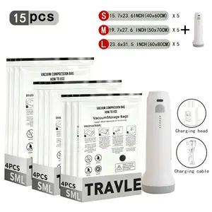 Cordless Travel Vacuum Bag Set GONGSHI Vacuum Seal Bags for Clothing Travel & Home Storage, Travel Vacuum Bags with Pump,Space Saver for Blankets, Comforters, Pillows, Clothes,24 Combo with Electric Pump， reusable compression packing bag