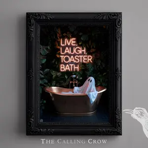 Quirky Gothic Wall Art Poster – Dark Humor Print, Toaster Bath Ghost Artwork, Neon Gothic Home Decor for Bedroom or Living Room, Unframed