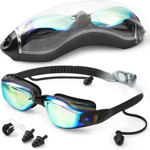 Swim Goggles,Swimming Goggles No Leaking Anti Fog UV Full Protection with Nose Clip Earplugs,Swim Pool Goggles for Adult Men Women Youth