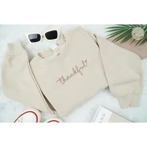 Embroidered Thankful Sweatshirt, Cute Thanksgiving Sweatshirt, Vintage Autumn Shirts, Fall Lover Gift, Religious Gifts