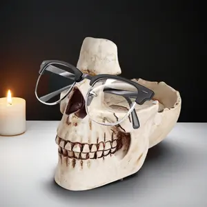 Upgraded Gothic Skull Glasses Holder with Storage Tray - Resin Novelty Eyeglasses & Sunglasses Display Stand - Desktop Organizer for Home & Office - Decorative Catch-All Tray for Nightstand, Entryway - Unique Gift Idea for Birthday & Father's Day