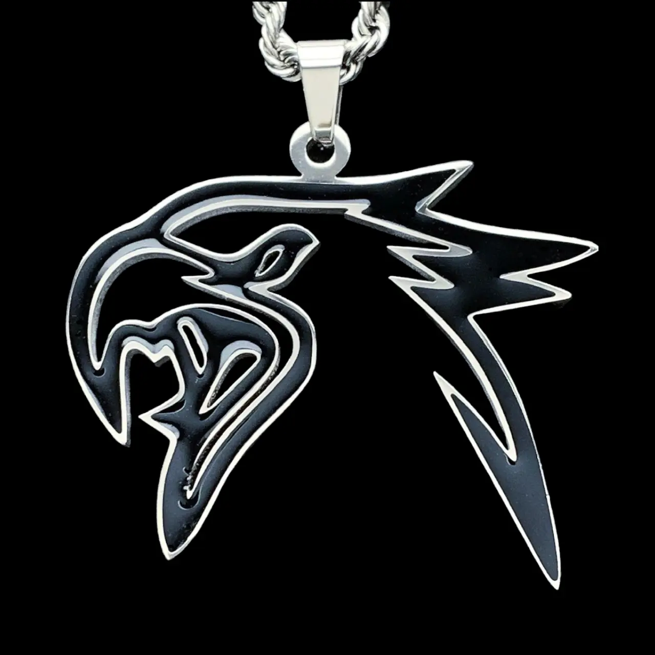 Black Trackhawk Necklace SRT - 1.5" Mirror Polished Pendant in Stainless Steel with Black Enamel Finish & Hard Enamel Coating Choice of Chain Free Gift Included