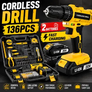 20V Cordless Drill Set, 136PCS Power Tool Kit with 2 Batteries for Home DIY Repair