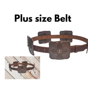 Women's Genuine Leather Plus Size Belt 1XL 2XL with Embossed Buckle and Adjustable Straps