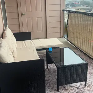 HOMALL Outdoor Patio Furniture 3-Piece Rattan Waterproof Outdoor Sectional Sofa All-Weather L Shaped Patio Couch with Cushion Glass Table for Balcony, Garden