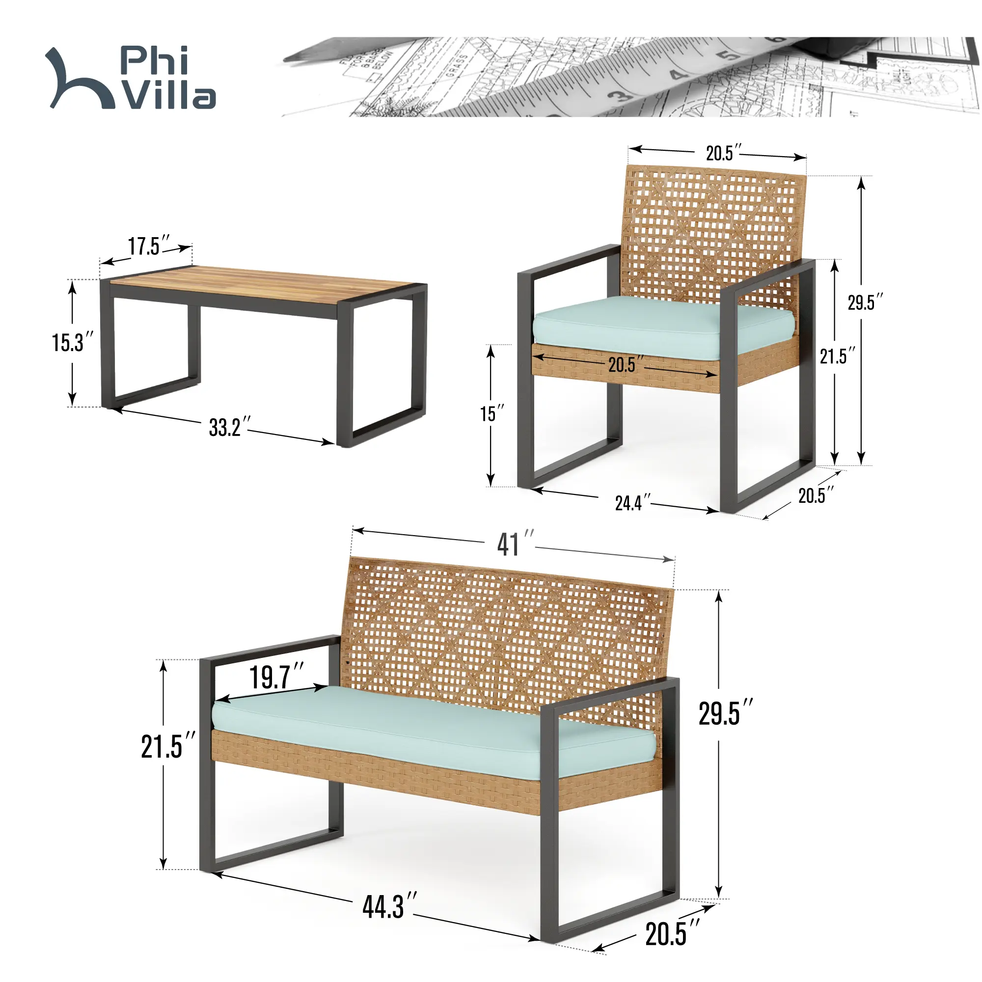 Yellow Rattan & Mint Green Cushion 
