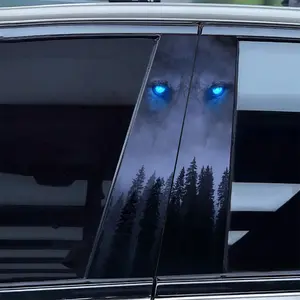 2pcs Blue Eye Wolf King B Pillar Stickers, Forest Background Universal Car Decals, Dark Style Personalized Decoration