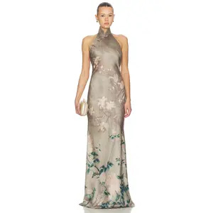 SAU LEE Gillian Satin Dress in Desert Taupe