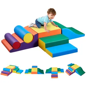 7-Piece PU Leather Foam Block climb&slide Activity Playset for Toddlers (6 Months-3 Years Old), Indoor Climb Crawl Toy with Sliding Function, Easy-to-Clean Home Play Equipment
