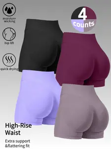 4 Pack Seamless Hip Lift Yoga Shorts High Rise Moisture Wicking Gym Running Biker Shorts